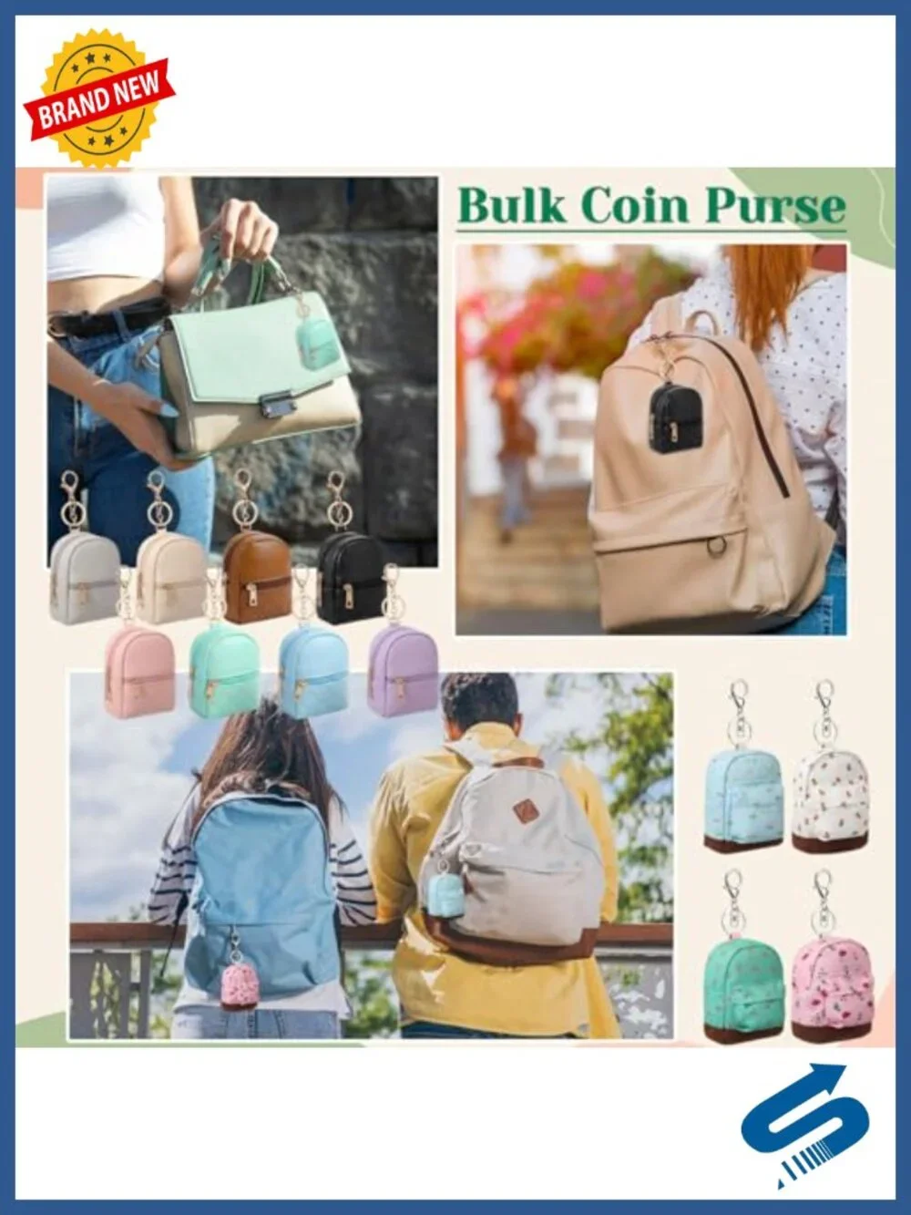 Set of 16 Mini Backpack Keychain Coin Purse PU Leather & Fabric for Women